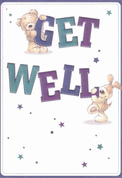 Capturing the heart of comforting gestures in Westcombe Park, this illustrated get well card blooms with joy and gentle optimism. At its centre, a plush teddy bear, soft as a morning embrace, wraps its arms with delicate care around the word 'GET,' resting securely atop the lively, boldly shaded text. Close by, a perky puppy with long, velvety ears presses its nose affectionately against 'WELL,' radiating affection and contagious cheerfulness. The crisp white backdrop evokes a sense of hope, freshness, and new beginnings-much like the first rays of sunlight settling over a garden on Beaconsfield Road. Sprinkled across the card, radiant stars in plum, teal, and sapphire dance through the air, their scattered pattern suggesting wishes whispered on the breeze and sending bright thoughts soaring. Every thoughtful detail, from the expressive glance of the bear to the affectionate tilt of the puppy's tail, mimics the care and attention poured into every hand-tied bouquet from a trusted Westcombe Park florist. The confident, friendly typeface-shaded in lush purples and cool aquas-adds a whimsical energy that speaks directly to recovery and renewal. This is a card that doesn't merely convey a message; it wraps the recipient in heartfelt hope, as if handed over alongside a bouquet of fresh blossoms delivered just around the corner.